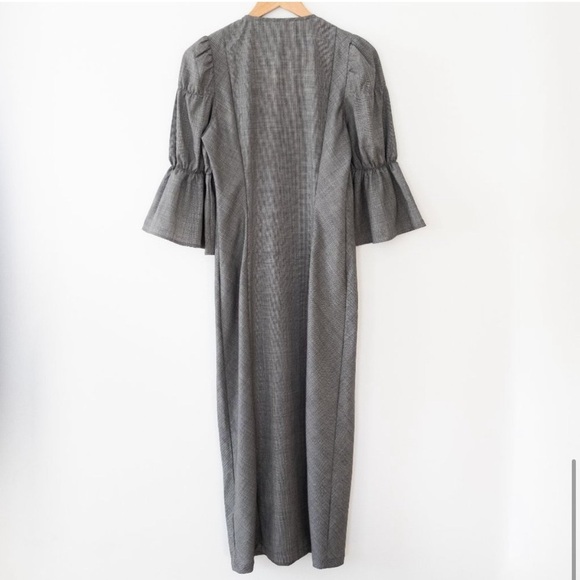 Ovna Ovich Kahlo Puff Sleeve Button Down Midi Dress in Slate Italian Wool - Picture 6 of 8